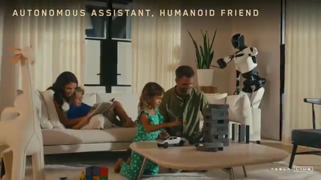 a family is playing with toys in a living room with a robot in the background