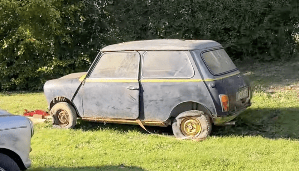 The 1961 Austin Mini abandoned at the car graveyard