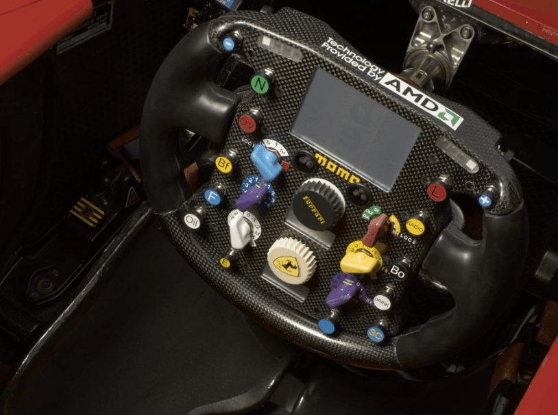 the steering wheel of a ferrari race car is made by amd