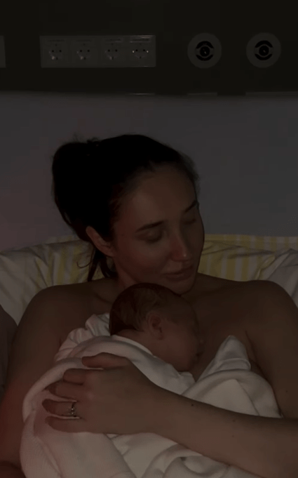 Megan's video showed her cradling her newborn