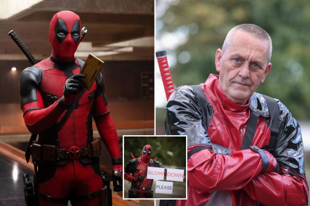 A road campaigner is dressing up as Deadpool to make drivers slow down