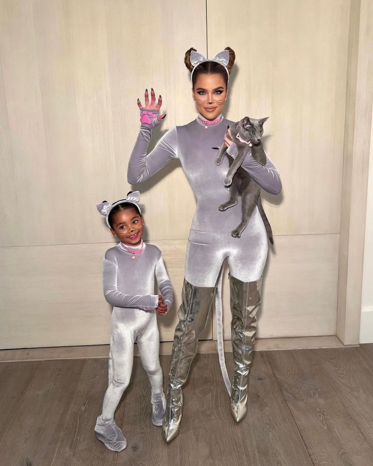 Khloé Kardashian matches with daughter True - and the family cat - for Halloween