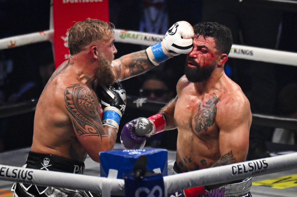 Jake Paul (L) humiliated Mike Perry (R) in July and now faces boxing legend Mike Tyson TONIGHT