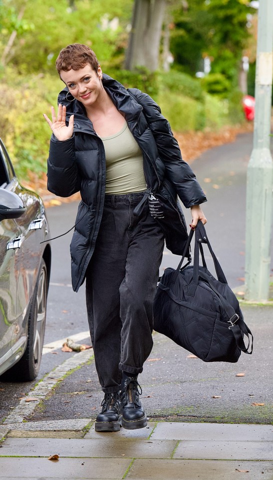 Amy's temporary replacement Lauren Oakley arriving at rehearsals