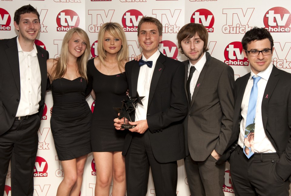 Emily pictured with her co-stars Blake Harrison, Emily Head, Joe Thomas, James Buckley and Simon Bird