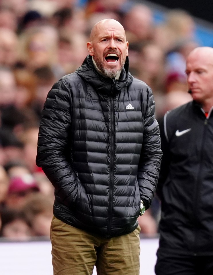 Manchester United’s dressing room was bugged before their match at Aston Villa in a shocking security breach, pictured embattled manager Erik ten Hag