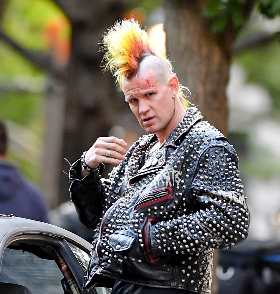 The actor stepped out with a mohican and studded jacket