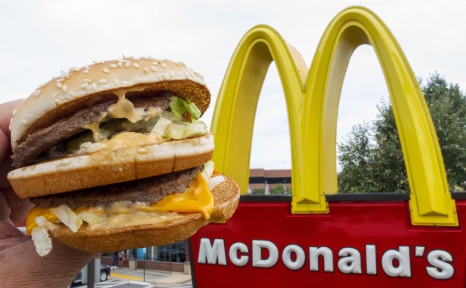 A McDonald’s Big Mac sat next to the traditional golden arches