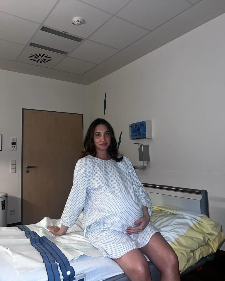 Megan pictured in hospital in Germany before Landon's arrival