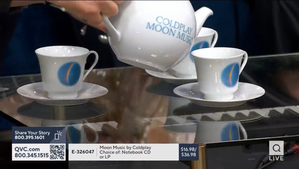 a coldplay moon music tea set is being poured into cups