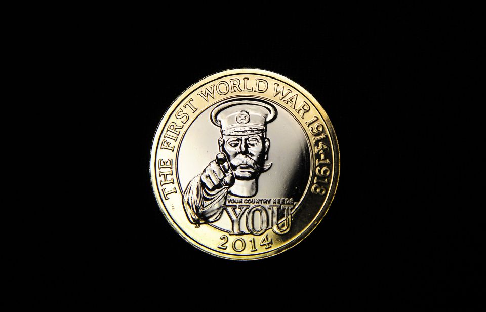 £2 coin commemorating World War I featuring Lord Kitchener.