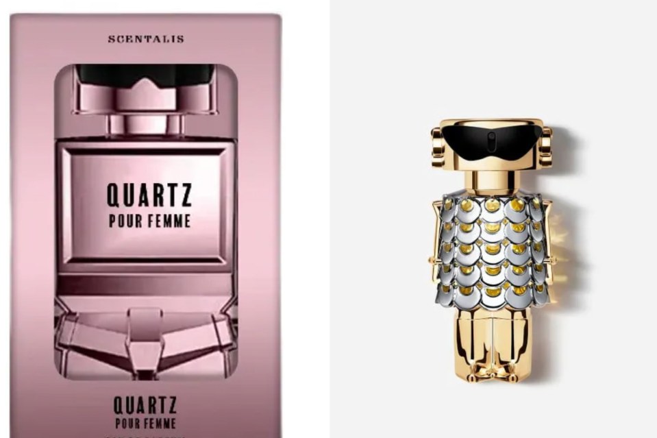 a bottle of quartz pour femme next to its box