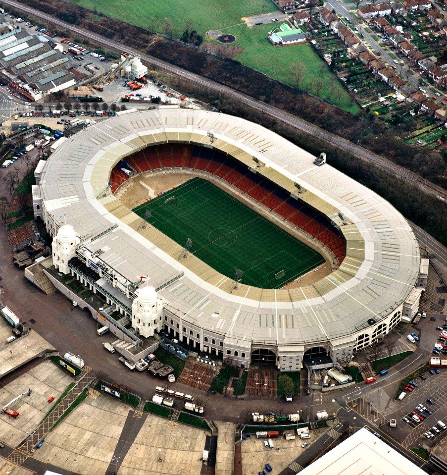 an aerial view of a large soccer stadium