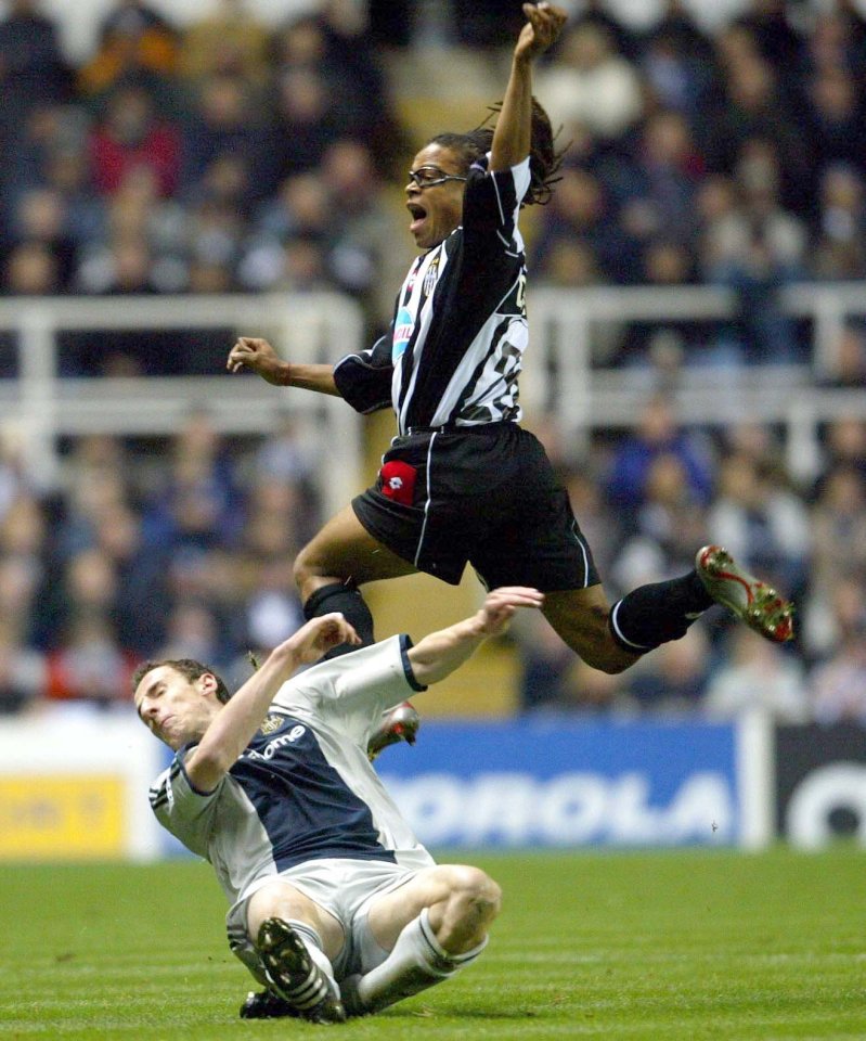 Newcastle’s Andy O’Brien battles with Juventus’ Edgar Davids in the Champions League match