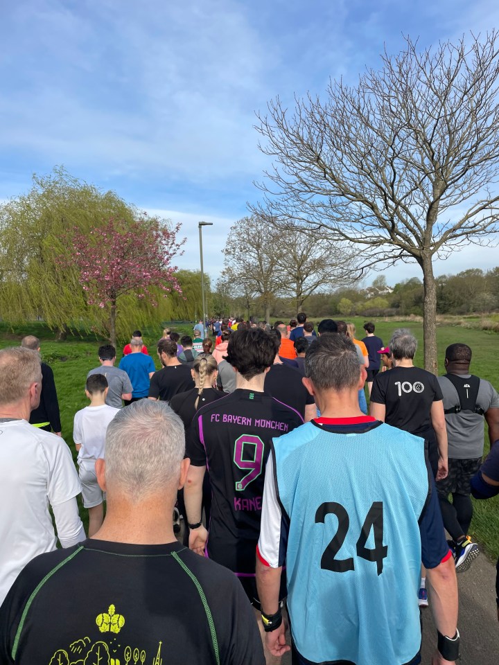 The queue of runners at Oak Hill parkrun in East Barnet, London