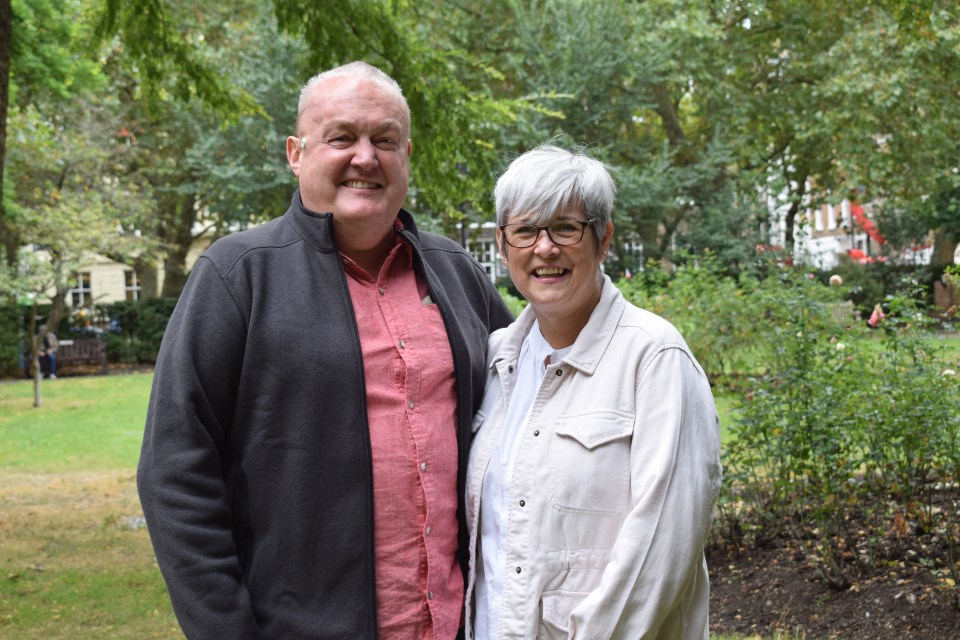 Doctors at University College London Hospitals NHS Foundation Trust (UCLH) are testing whether injecting low levels of radioactive treatment directly into a tumour can help fight a type of brain tumour that tends to kill patients within 12-18 months. Paul is pictured with his wife, Pauline