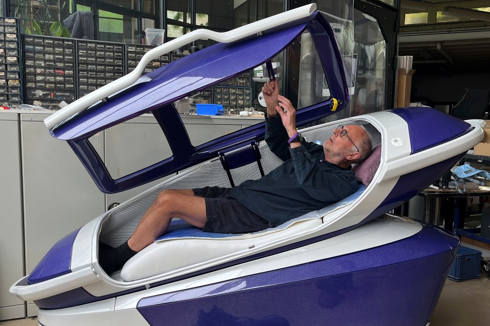 The Sarco's inventor Philip Nitschke enters the pod in a demonstration