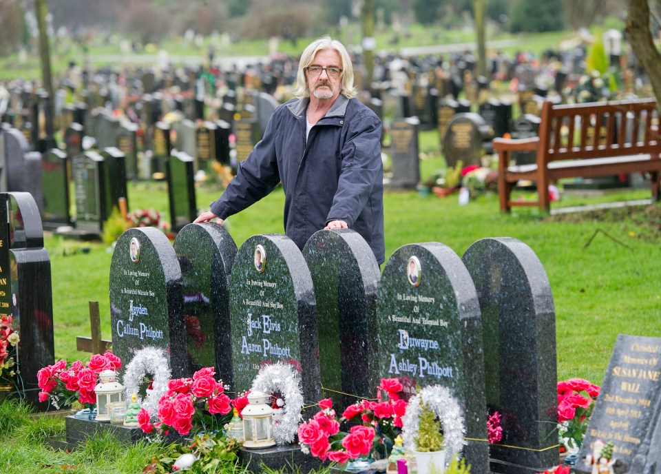 a man stands in a cemetery looking at graves for ashley phillips