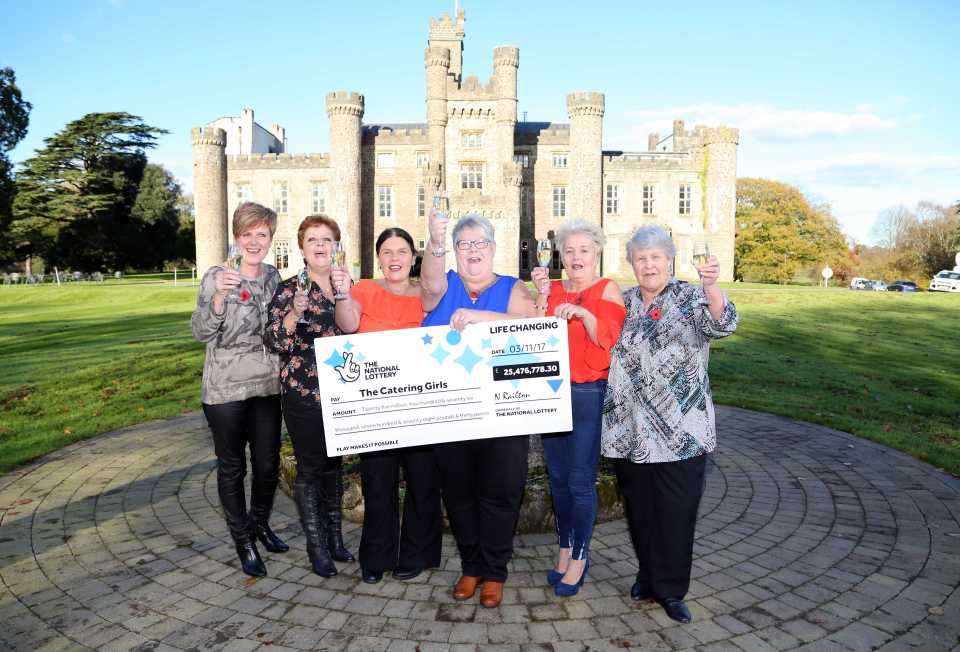 The Catering Girls, pictured at Hensol Castle in south Wales, won the lottery as part of a syndicate in 2017