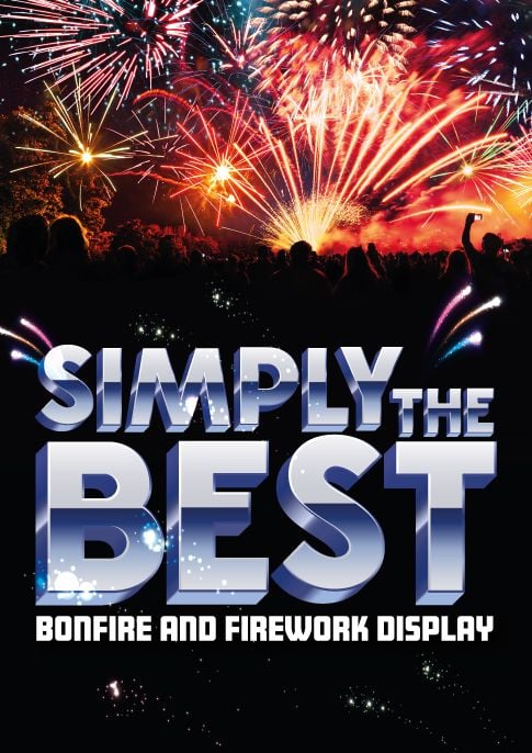 a poster for simply the best bonfire and firework display