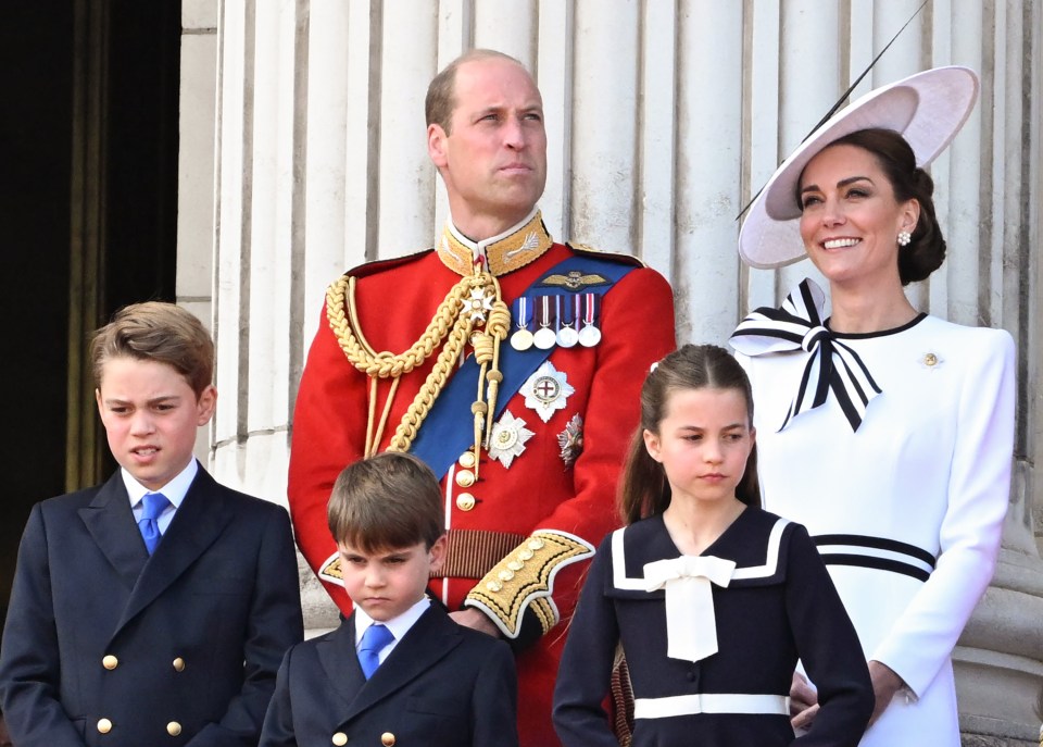 Princess Kate with Prince William and their kids, George, Charlotte and Louis, at Trooping the Colour in June