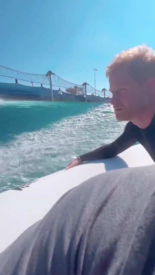 Prince Harry was filmed surfing a man made wave