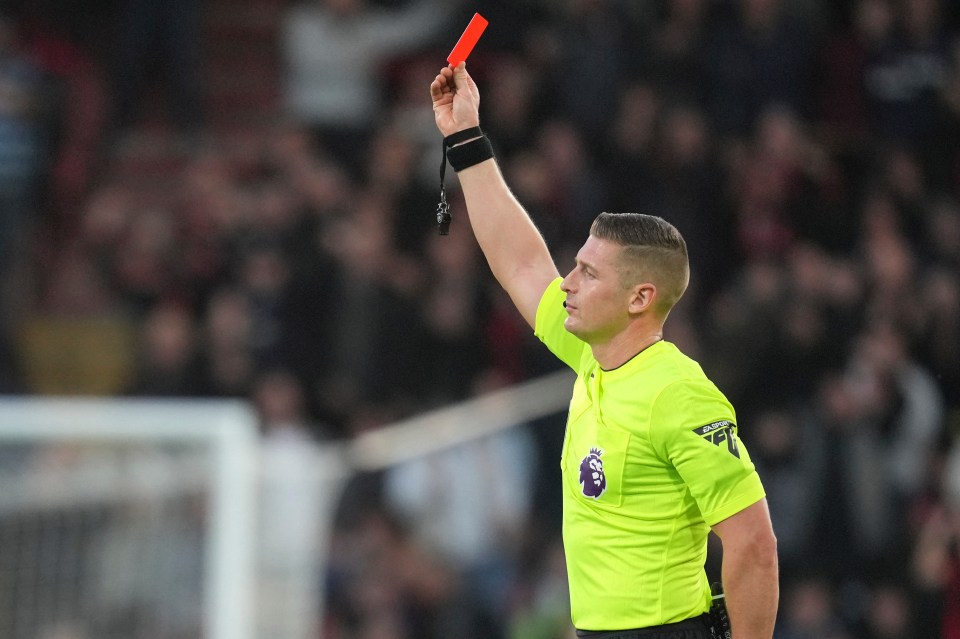 Robert Jones upgraded Saliba's yellow to a red card after an on-field review of the incident