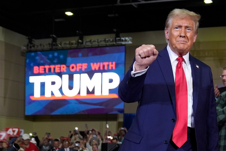 Trump arriving for a rally in Lancaster, Pennsylvania, on Sunday