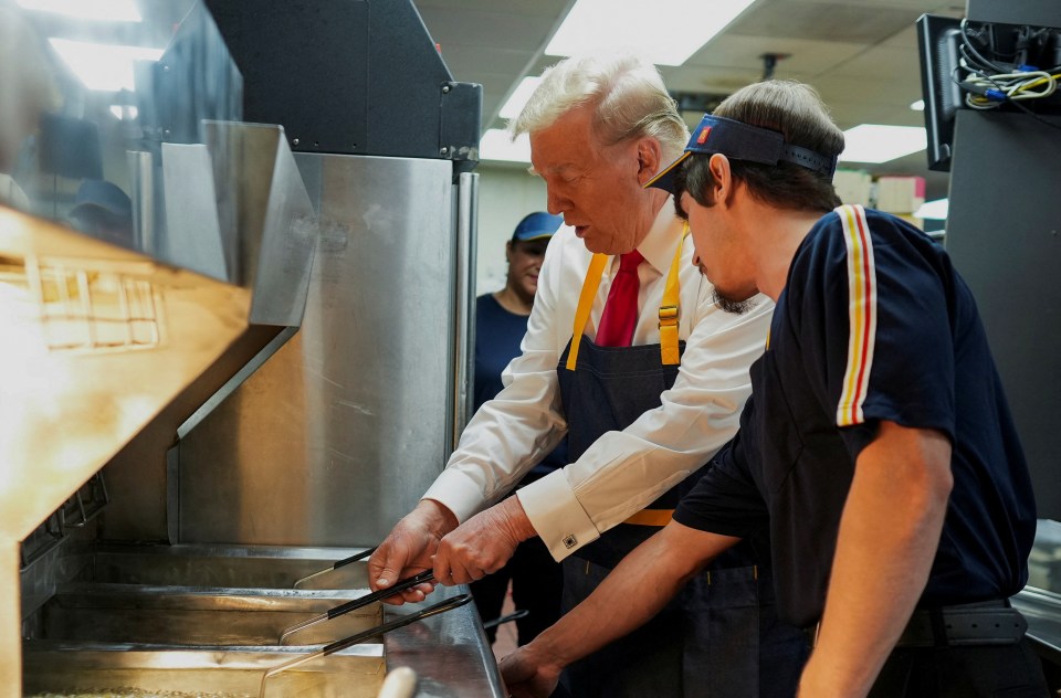 Trump prepped a portion of fries - which he said was his favourite item on the menu