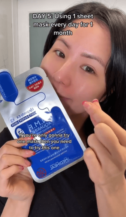 TikToker Kelly (pictured) went viral when she revealed the sheet mask that she uses to minimize her pores