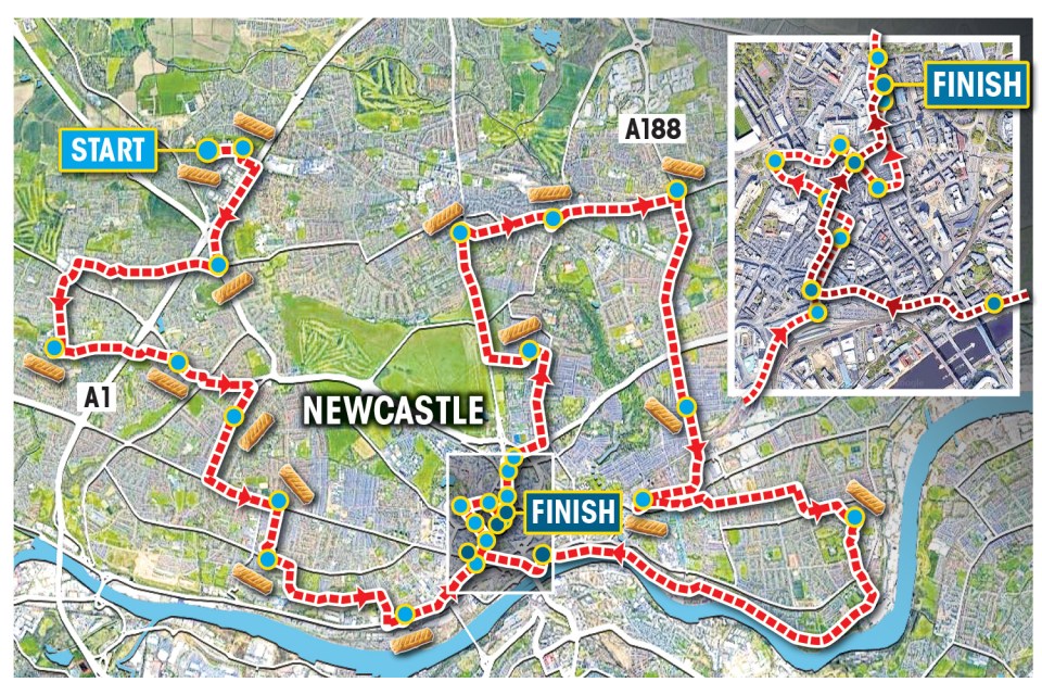 a map showing the route of the newcastle marathon