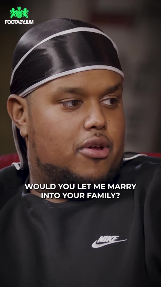 a man wearing a black nike shirt says " would you let me marry into your family "