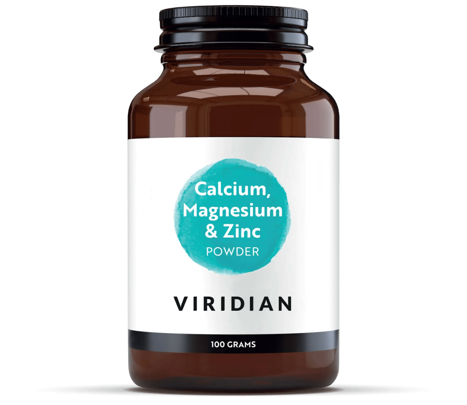 a bottle of viridian calcium magnesium and zinc powder