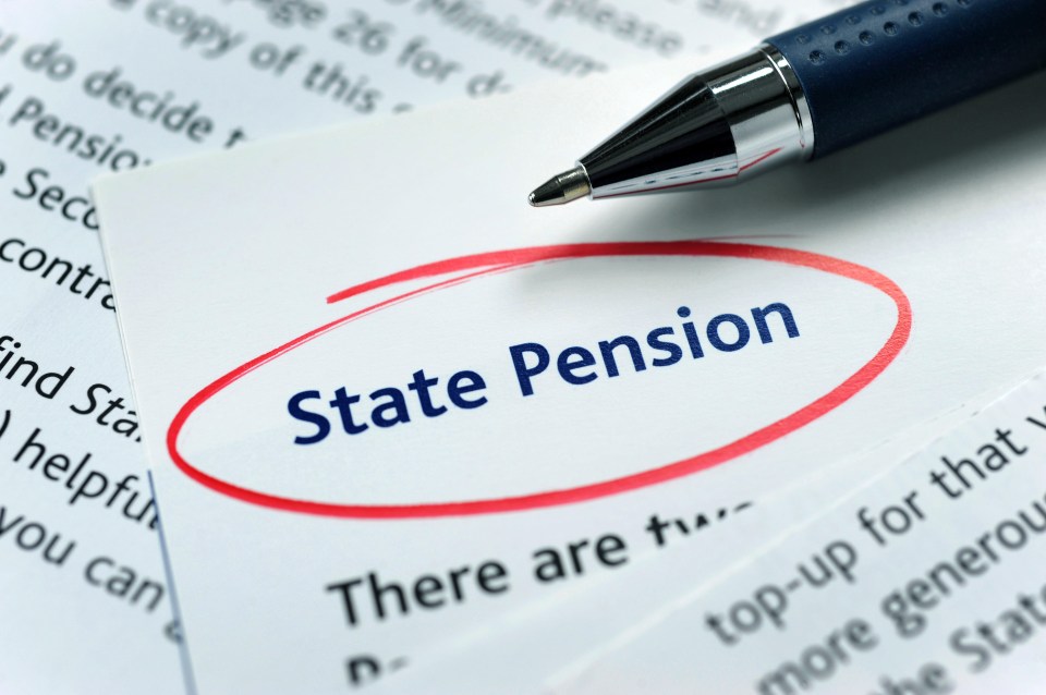 a pen rests on a piece of paper that says state pension