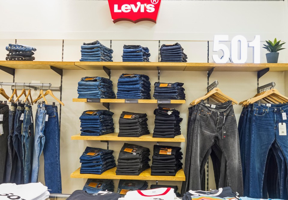 a display of levi 's 501 jeans in a store