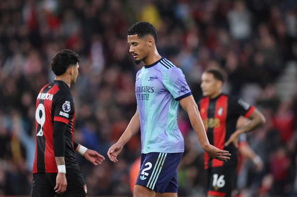 Saliba will miss Arsenal's home match against Liverpool next weekend through suspension