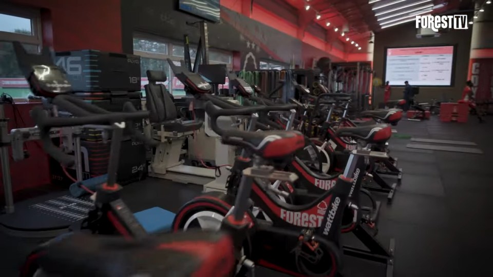 The gym is stacked with branded equipment