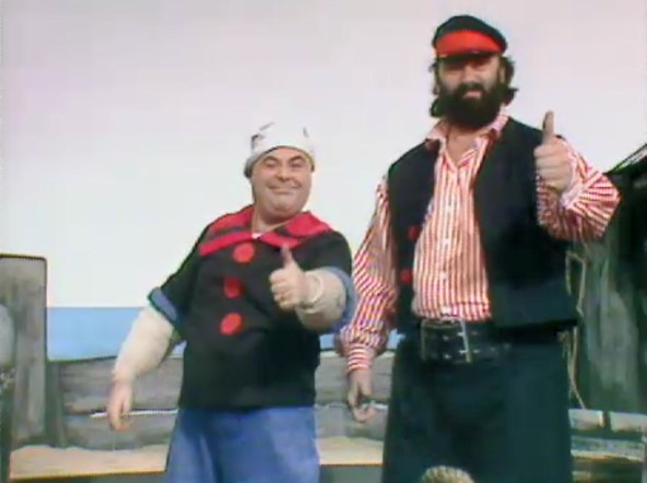 He was often a star guest on light entertainment programmes in the Eighties and early Nineties and is seen here on The Little And Large Show as Bluto