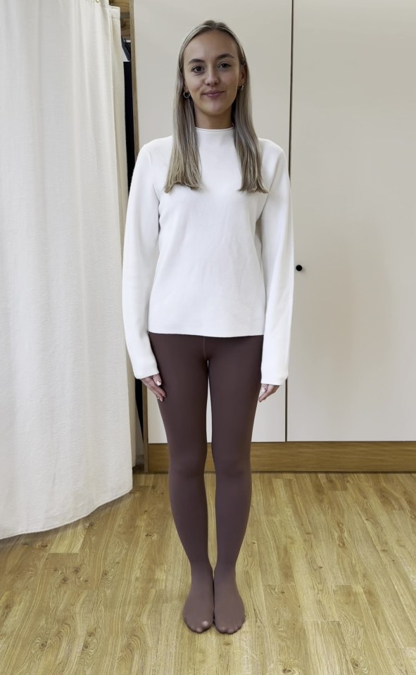 The model layered her tights over a pair of velvet plush lined leggings