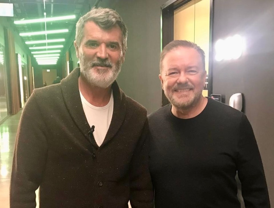 Ricky Gervais has poked fun at Roy Keane after his clash with an Ipswich fan