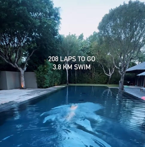 He started by swimming more than 200 lengths in his infinity pool