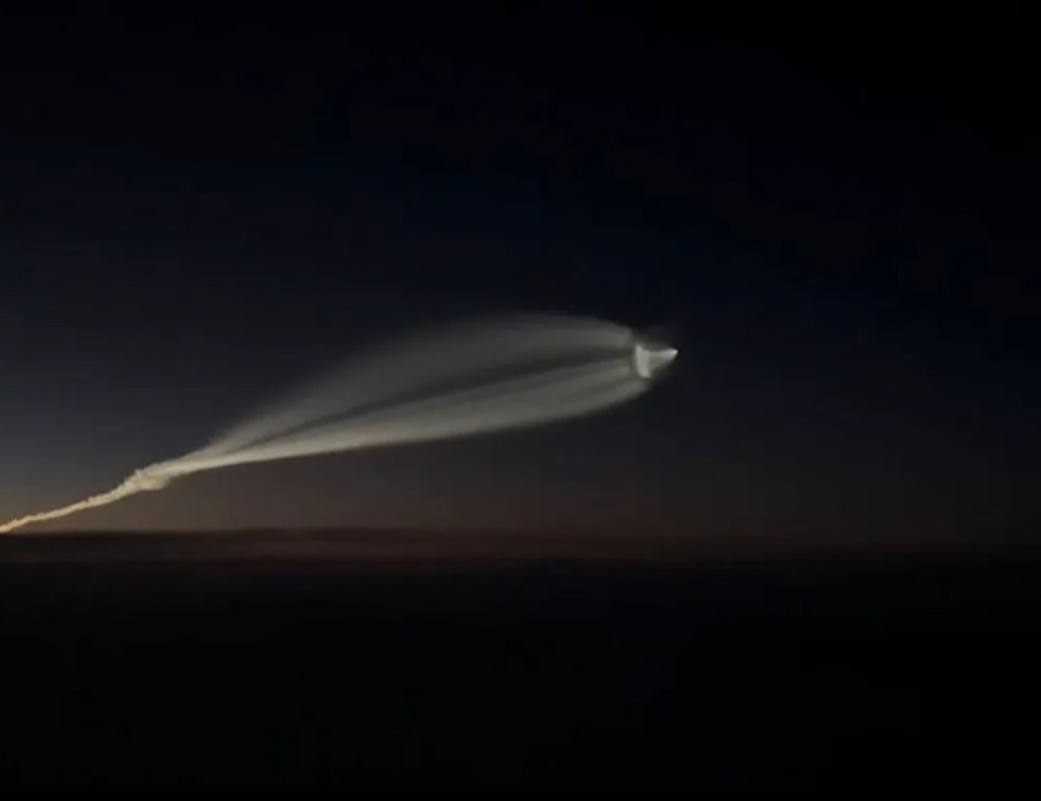 At one point in the video, a vapour ring appears as the rocket rips through the night sky