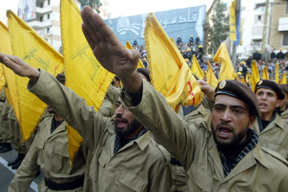 Members of Lebanon’s terrorist group Hezbollah parading in the streets of the southern suburbs of Beirut in 2023