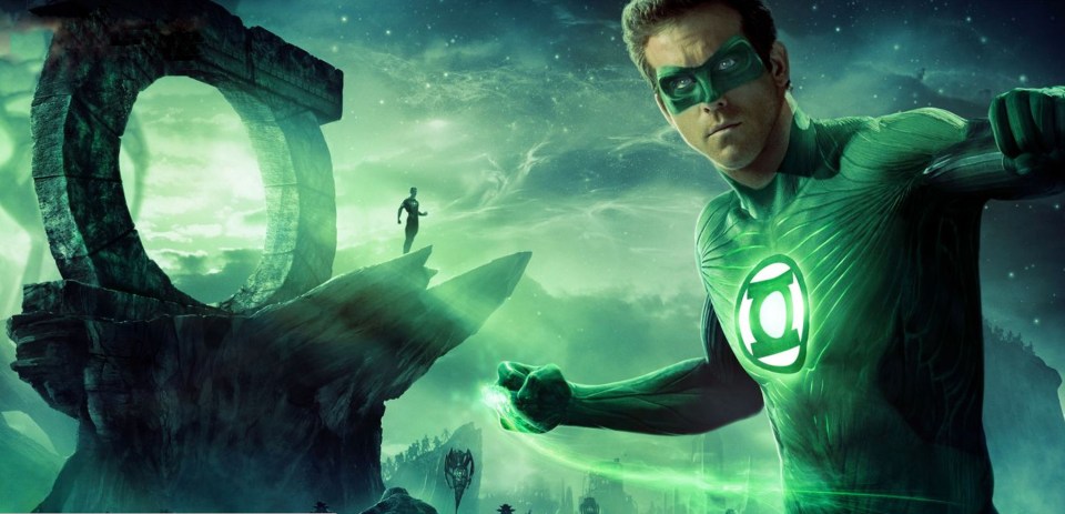 a green lantern is standing in front of a stone archway