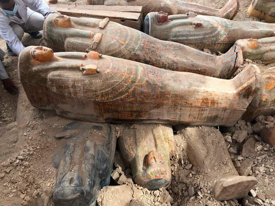 Archaeologists found 11 ancient coloured coffins with inscriptions and paintings