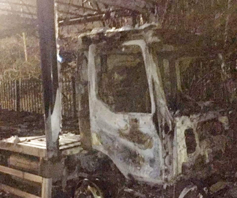 The gang torched a lorry after using it to steal goods