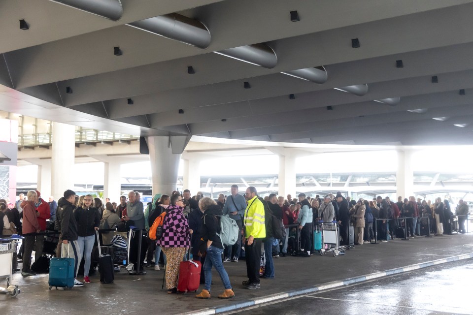 a large group of people are waiting in line at an airport