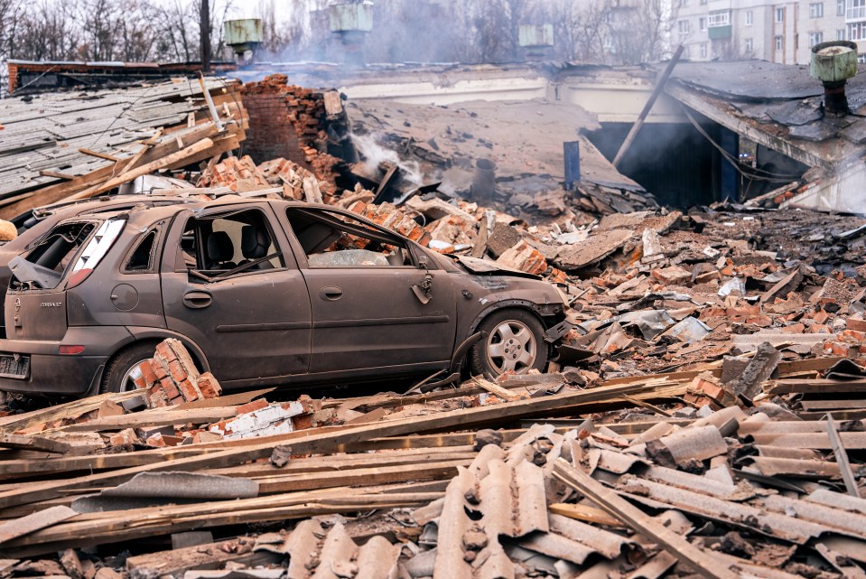 The aftermath of a massive Russian missile attack on November 26 in Sumy, Ukraine