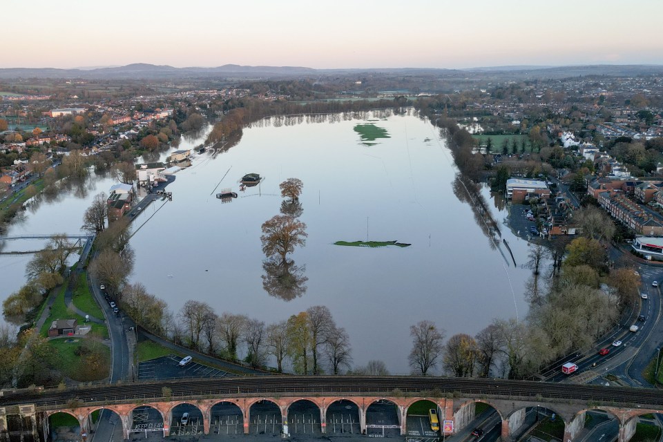 Worcester Racecourse remain flooded after the River Severn burst it’s banks in the aftermath of Storm Bert