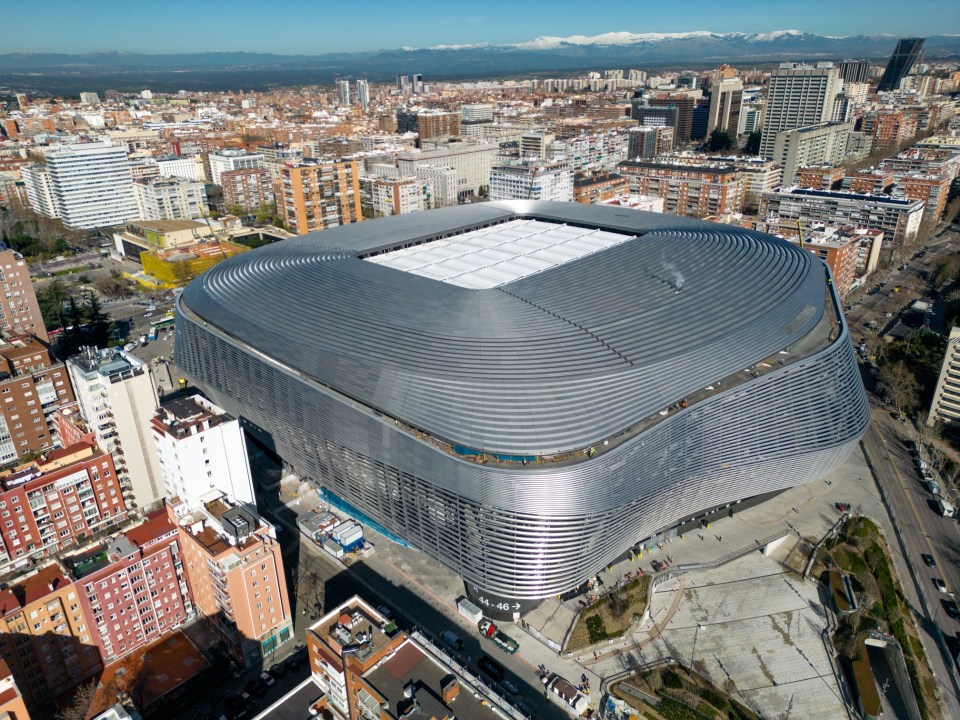 The Santiago Bernabéu Stadium continues with its renovation as seeing in this video taken in Madrid, Spain on March 12, 2024. With a seating capacity of 83,186, the stadium has the second-largest seating capacity for a football stadium in Spain. It has been the home stadium of Real Madrid since its completion in 1947. Named after footballer and legendary Real Madrid president Santiago Bernabéu (18951978), the stadium is one of the world's most famous football venues. The latest remodelling process began in June 2019 as soon as the season had ended. With its new wrap-around facade largely complete and its retractable roof in place, the stadium is fully operational and it is hosting La Liga matches and also international competitions such as the UEFA Champions League.